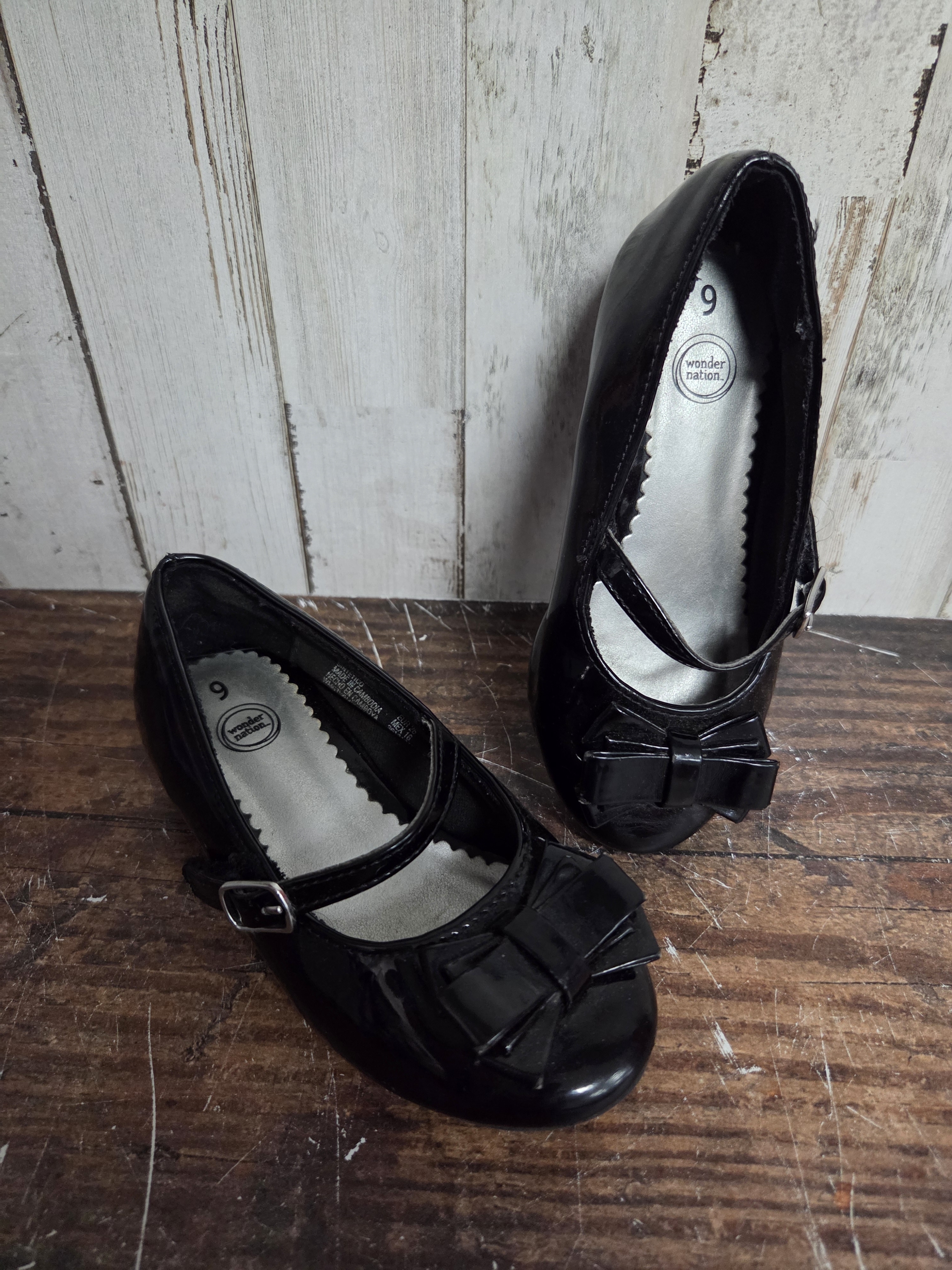 Black Mary Jane Wedges With Bow Accent